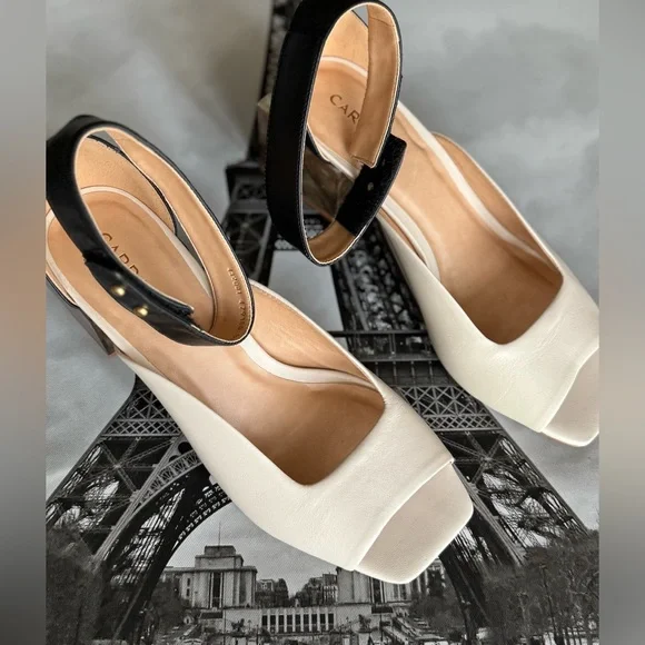 Unique leather sandals with square heels velcro closure marble heel - Picture 3 of 10